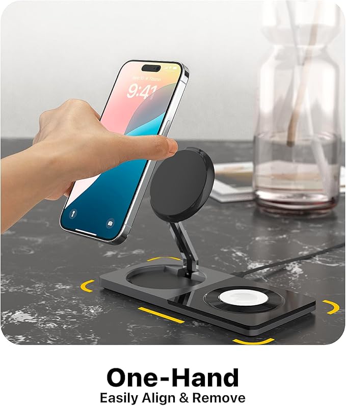 3 in 1 Wireless Charging Station for Apple Device: Fast Charging Station for iPhone and Watch with MagSafe, Foldable Charger Stand for iPhone 12-16 & iPhone 16 & iWatch & AirPods