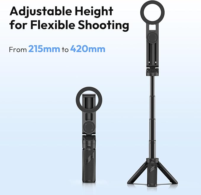 ULANZI JJ03 Magnetic Tripod for Phone with Remote Control, 3-in-1 Selfie Stick Handle Grip 360° Rotation Extendable Stand for iPhone Android Phones