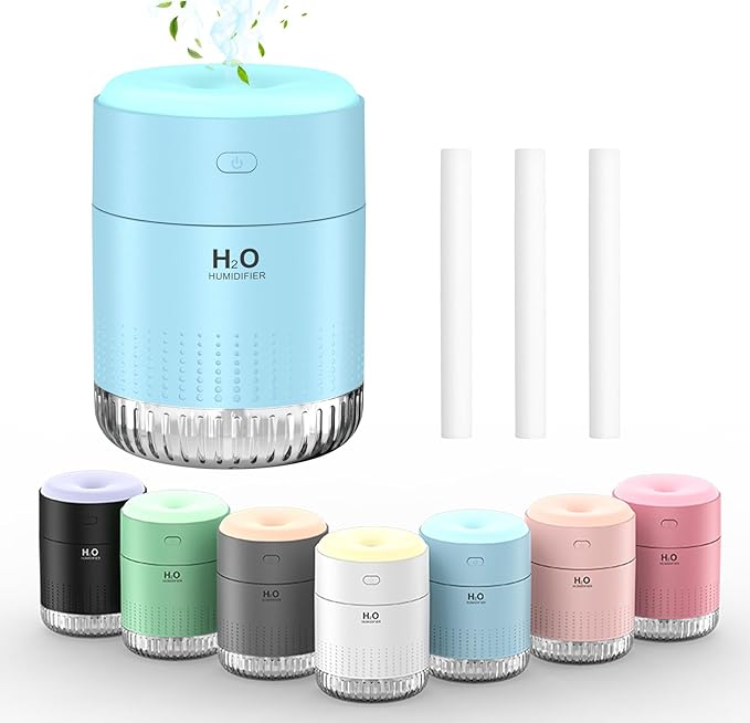 Colorful Mini Humidifier, USB Rechargeable Humidifier, small humidifier, 4 Modes Super Quiet, Humidifiers For Bedroom,Suitable For Travel Office Family Baby Bedroom-Blue