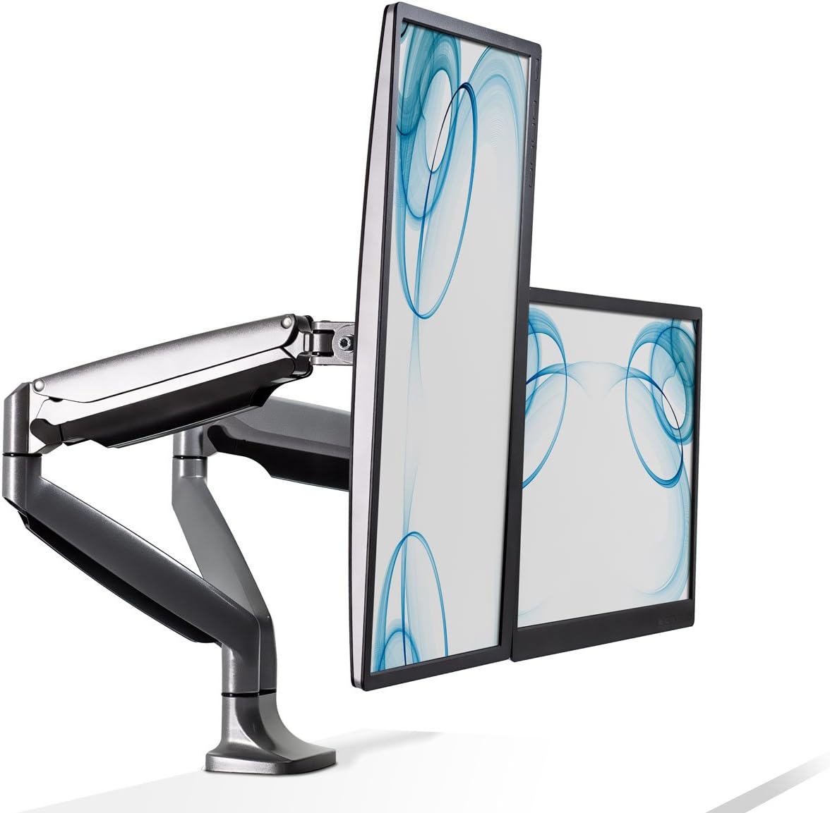 Mount-It! (MI-1772) Dual Monitor Arm Mount Desk Stand Two Articulating Gas Spring Height Adjustable Arms | Fits Up To 32" VESA 75 100 Compatible Screens | C-Clamp and Grommet Bases (Silver)