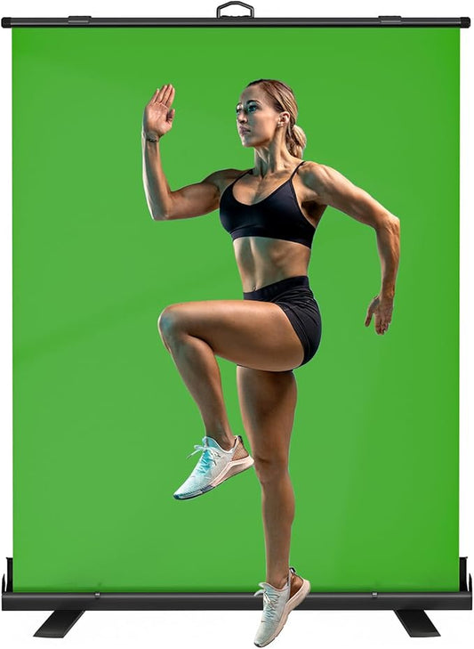 WASJOYE Green Screen Background with Stand, 79 x 59 in Portable Collapsible Chroma Key Backdrop, Auto-Locking Wrinkle-Resistant Photography Background for Video, Live Game, Photography Studio