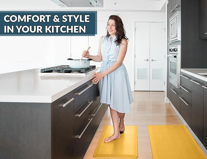 ComfiLife Anti Fatigue Floor Mat – 3/4 Inch Thick Kitchen Mats for Floor, Standing Desk Mat, Kitchen Rug – Comfort at Home, Office – Durable – Stain Resistant – Non-Slip Bottom (24" x 70", Mustard)