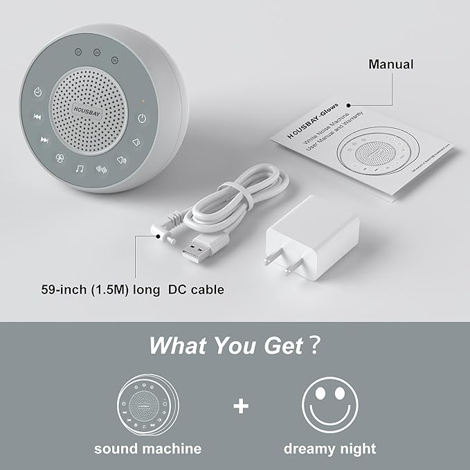 Housbay Glows White Noise Sound Machine, 31 Soothing Sounds, 5W Loud Stereo Sound, Sleep Timer, Small Travel Sleep Machine & Noise Canceling for Sleeping, Relaxation-Gray