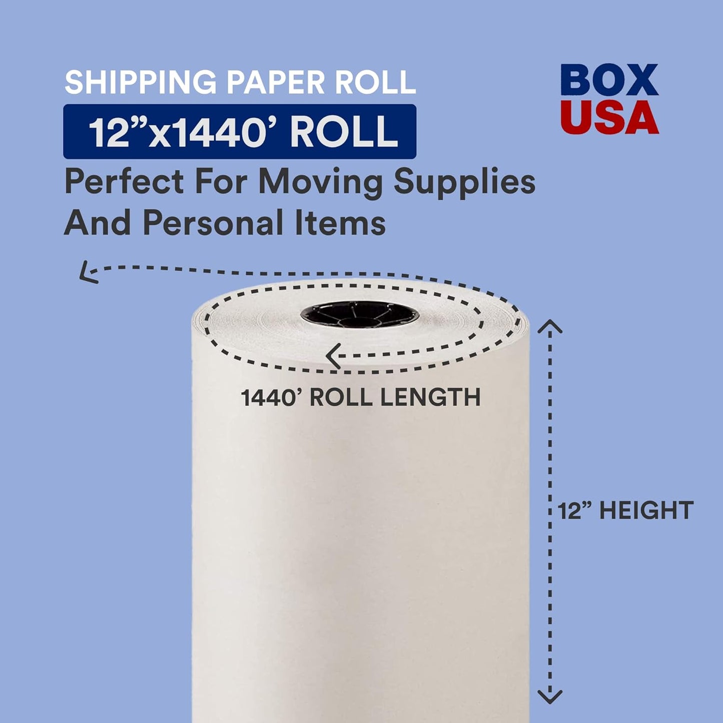 BOX USA Packing Paper Roll 1440'L x 12"W - 1,000 Sheets 17??Long Equivalent - Large White Newsprint for Shipping, Packaging, Storage and Moving Supplies