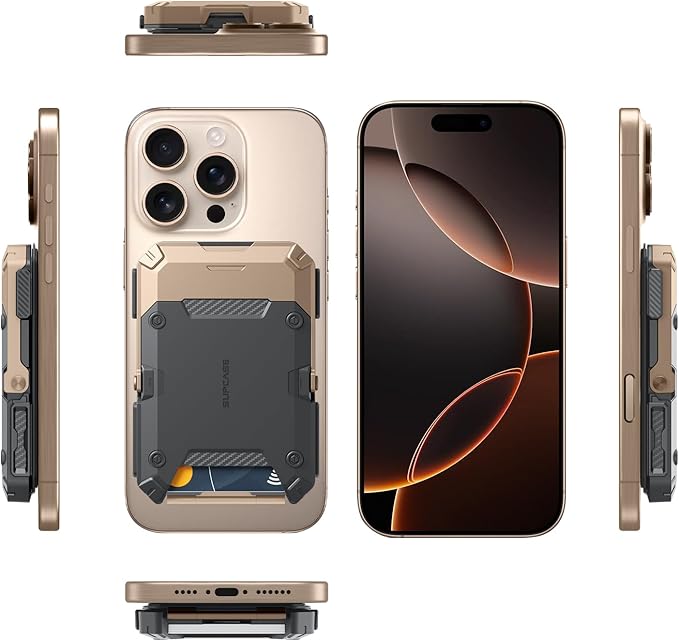 SUPCASE for MagSafe Wallet with Stand, Magnetic Wallet for Men, [Hold 5 Cards] [Adjustable Stand] [RFID Blocking] Phone Stand Credit Card Holder Tripod for iPhone 16/15/14/13/12 Series, Desert