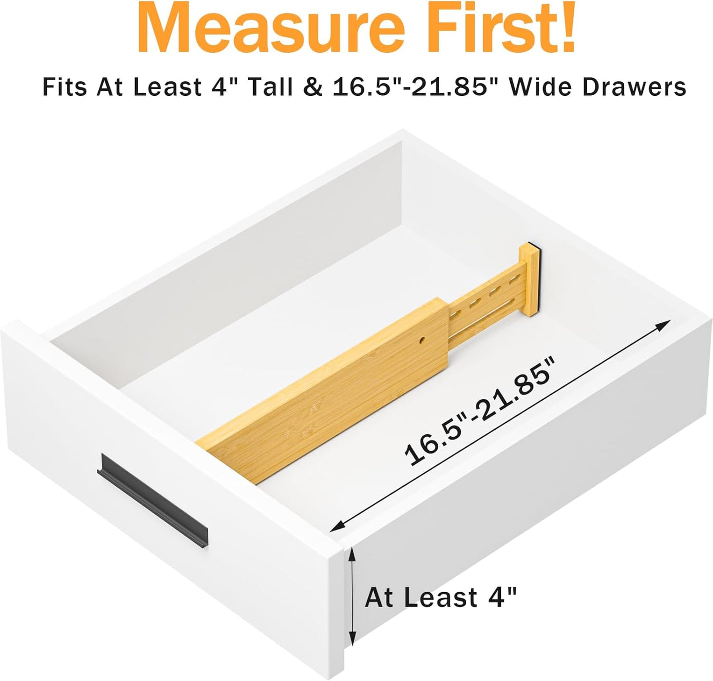 Bamboo Drawer Dividers 4" High, 16.5-22" Adjustable Drawer Organizers for Clothes,Expandable Dresser Separators in Bedroom/Kitchen/Bathroom/Office Organization and Storage,2 Pack