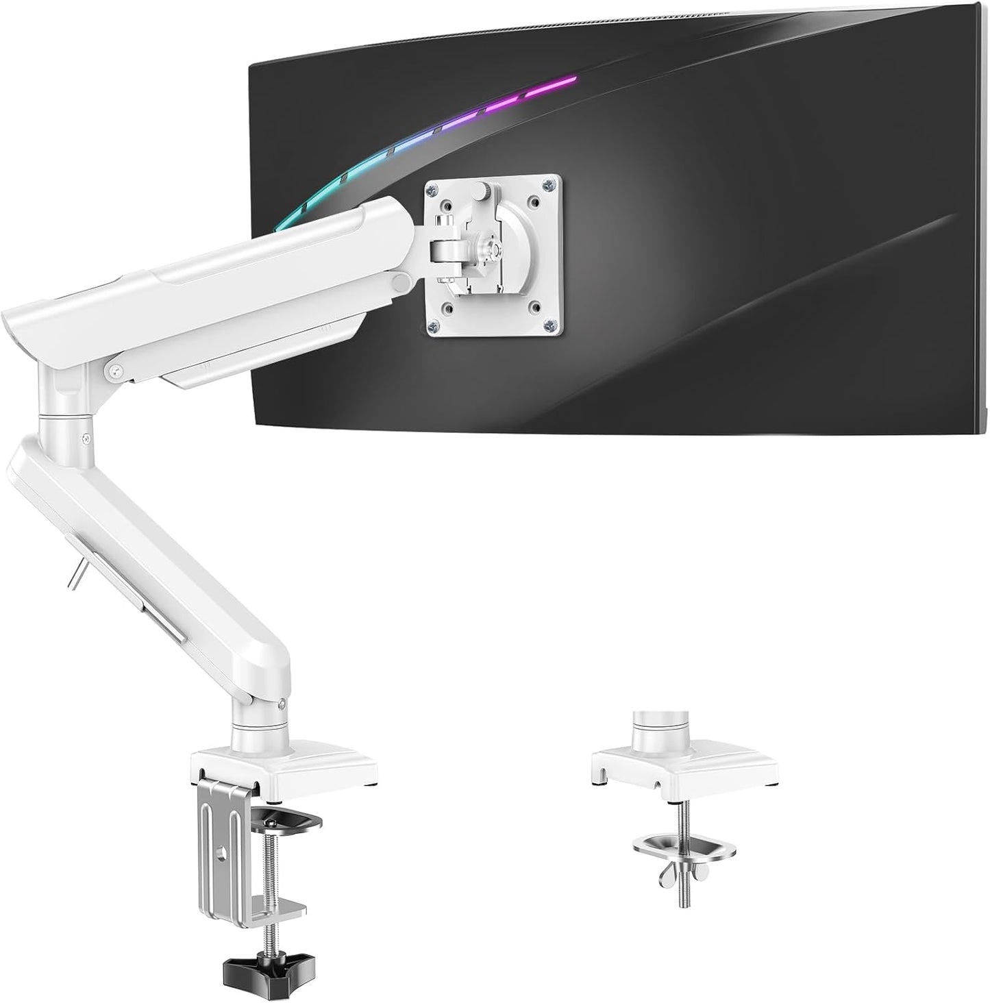 Single Monitor Desk Mount, 13-32 inch Adjustable Gas Spring Monitor Arm, Computer Monitor Stand Holder with Clamp and Grommet Base, Fits 4.4 to 22lbs Screens, VESA Mount Bracket, White, Freelift Pro