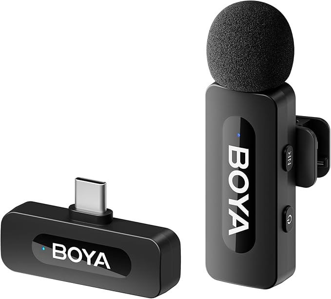 BOYA BY-V10 USB-C Wireless Lavalier Microphone for iPhone16/15 Android, Type-C Smartphone Laptop, Noise Canceling, Mini Clip-on Microphone for YouTube, Podcast, Facebook, TikTok Vlogging Recordings