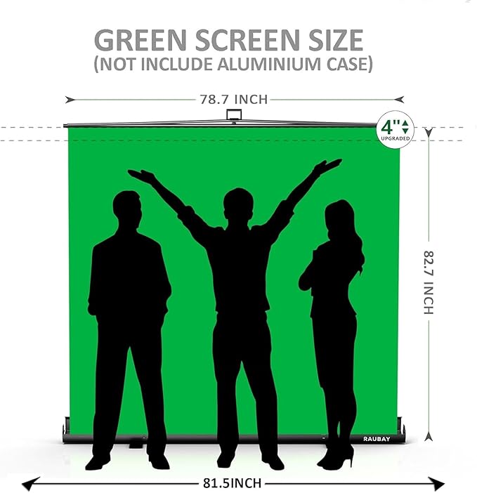 【Wider Style】 RAUBAY 78.7 x 82.7in Large Collapsible Green Screen Backdrop Portable Retractable Chroma Key Panel Photo Background with Stand for Video Conference, Photographic Studio, Streaming