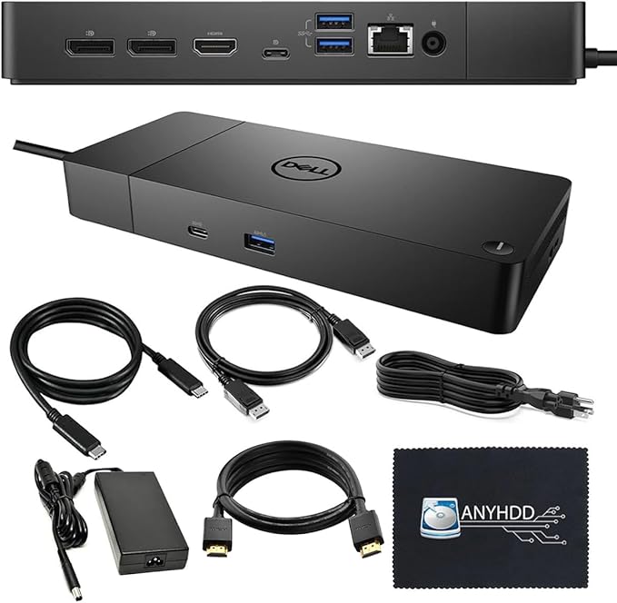 Dell WD19 180W Dock Bundle - Dell Docking Station Dual Monitor with 180W Power Supply + HDMI Cable + DisplayPort Cable + USB-C Cable + Microfiber Cloth Included (Renewed)