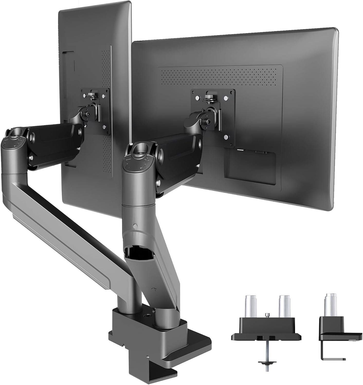 Claiks Dual Monitor Mount for Max 35 inch Screens Stand up to Max 89 lbs, Ergonomic Gas Spring Heavy-Duty Adjustable Monitor Arm, with Clamp and Grommet Base, VESA Mounting Holes 75&100mm, Black