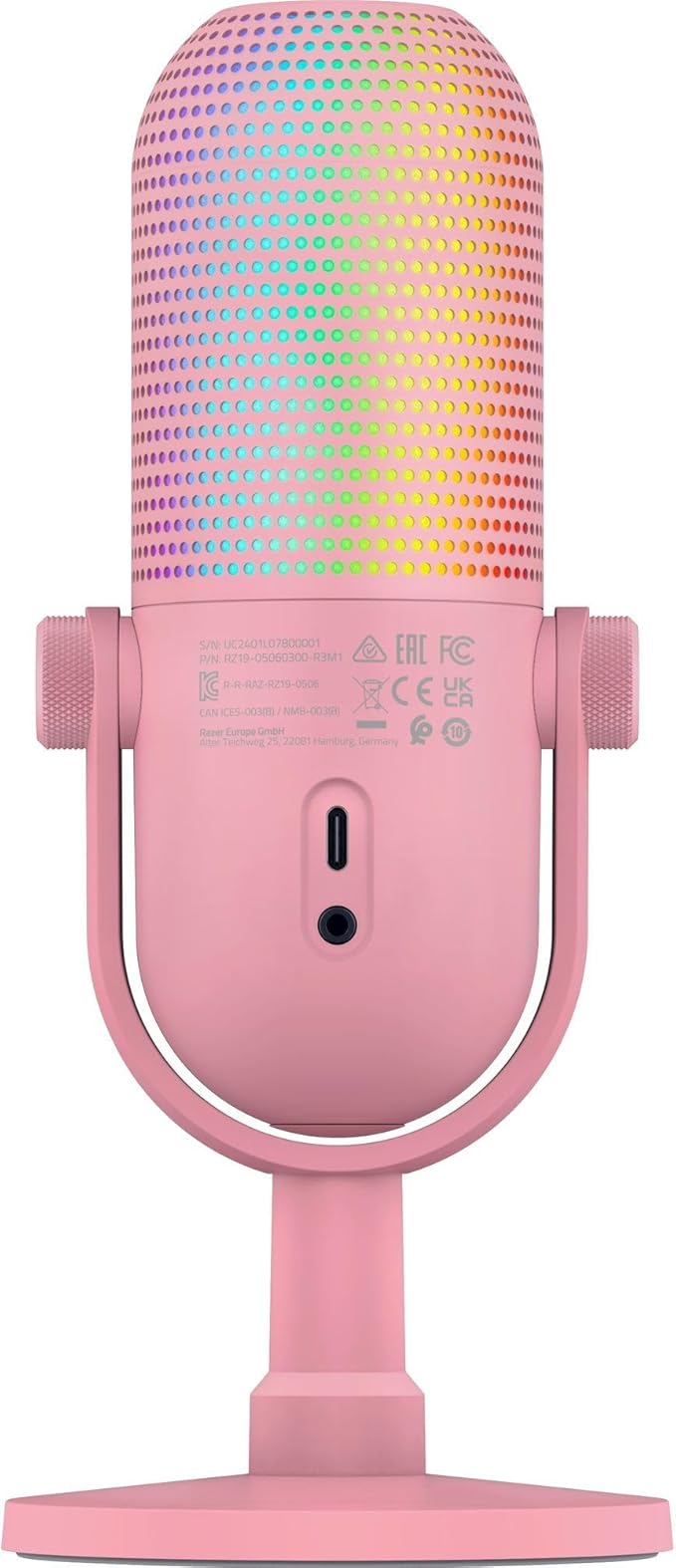 Razer Seiren V3 Chroma RGB USB Microphone: Stream & Game Reactive Lighting - Tap-to-Mute Sensor - Condenser Mic - Digital Gain Limiter & Shock Absorber - PC, Discord, OBS Studio, XSplit - Quartz Pink