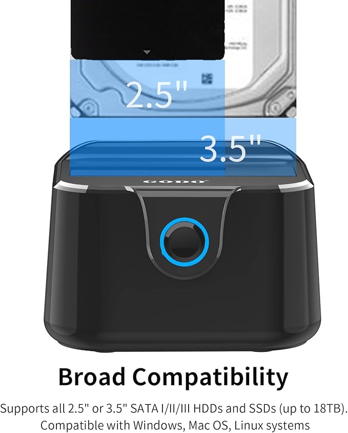 GODO Single Hard Drive Docking Station USB 3.0 to SATA III for 2.5/3.5 inch HDD SSD, External Hard Drive Dock with UASP (5 Gbps),Support Offline Clone and Max