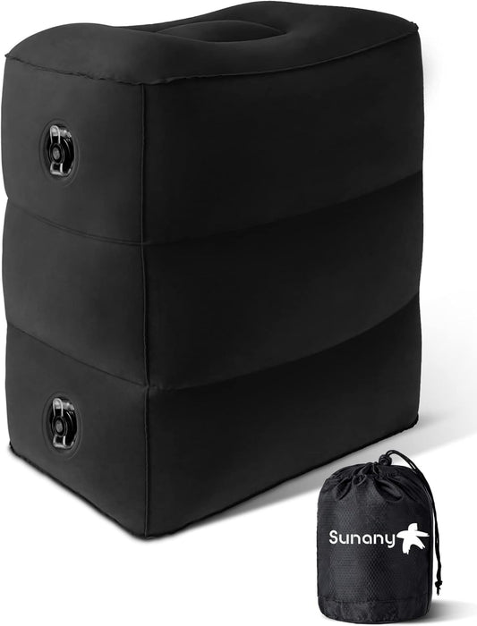 Sunany Inflatable Foot Rest Pillow , Adults Airplane Travel Pillow-Adjustable Height Cushions,for Kids to Sleep While Traveling,Suitable for Office, Home and Any Travel（Black）