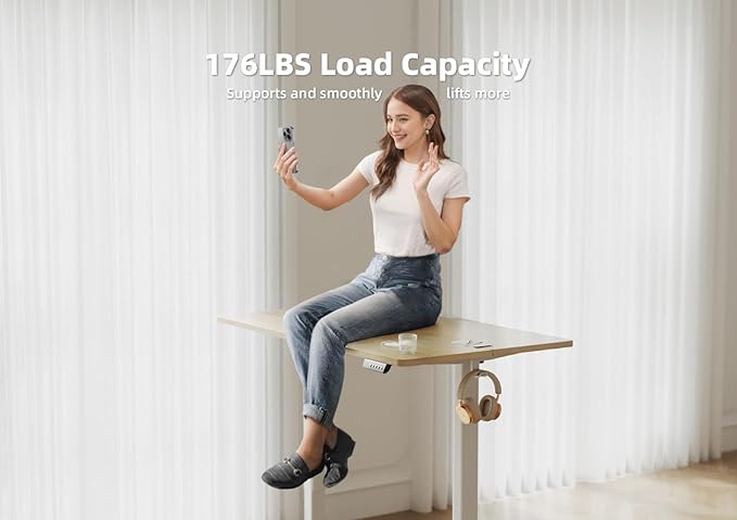 YDN Electric Standing Desk, 55x24 Inch Stand up Desk Adjustable Height, Sit Stand Home Office Desk with Splice Board, Natural