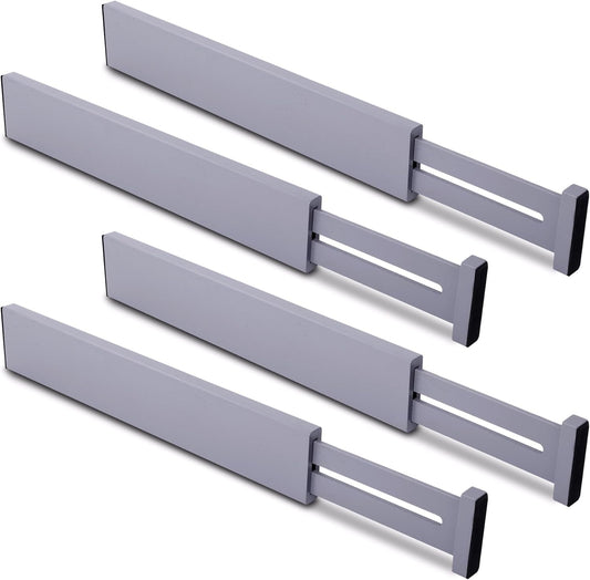 Utoplike Bamboo Drawer Dividers Large, Gray Kitchen Drawer Organizers Adjustable, Spring Loaded, Works in Dresser, Bathroom, Bedroom, Desk, 4 pcs, 2.4" H