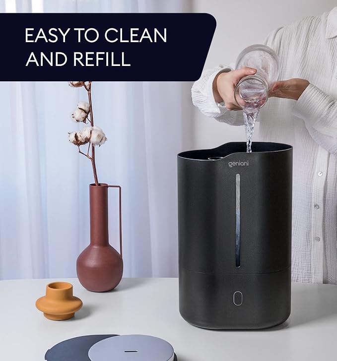 Top Fill Humidifier with Essential Oil Diffuser 6L for Home, Baby, Bedroom, Large Room & Indoor Plants, Cool Mist Ultrasonic Quiet Air Humidifiers, Automatic Humidity Control, Night Light (6L, Black)