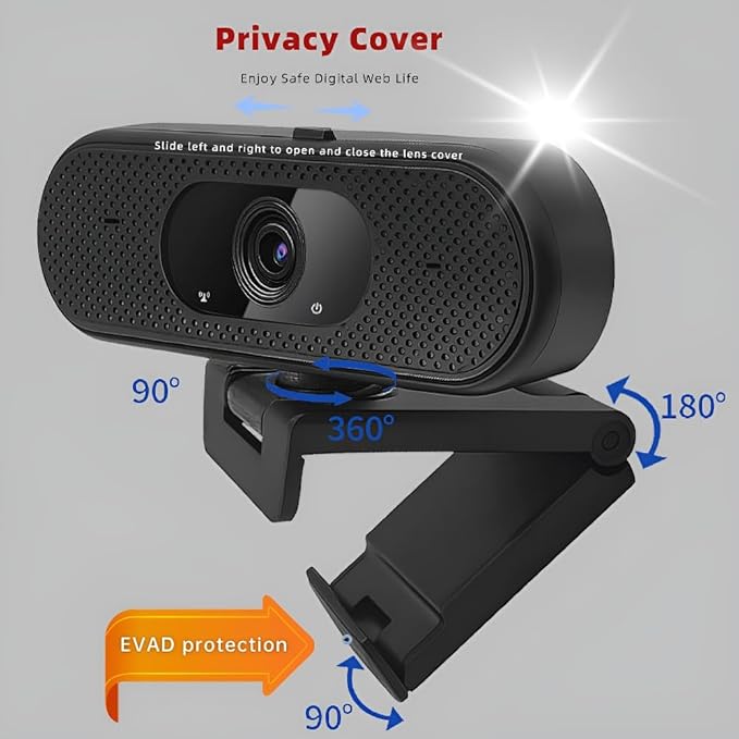 Hprosper 2K/5M Beauty/Skin whitening Webcam with PC/Laptop/Mac, Computer Camera with Low-Light Correction, AI Noise-Canceling Microphone, Adjustable Field of View, Built-in Privacy Shutter