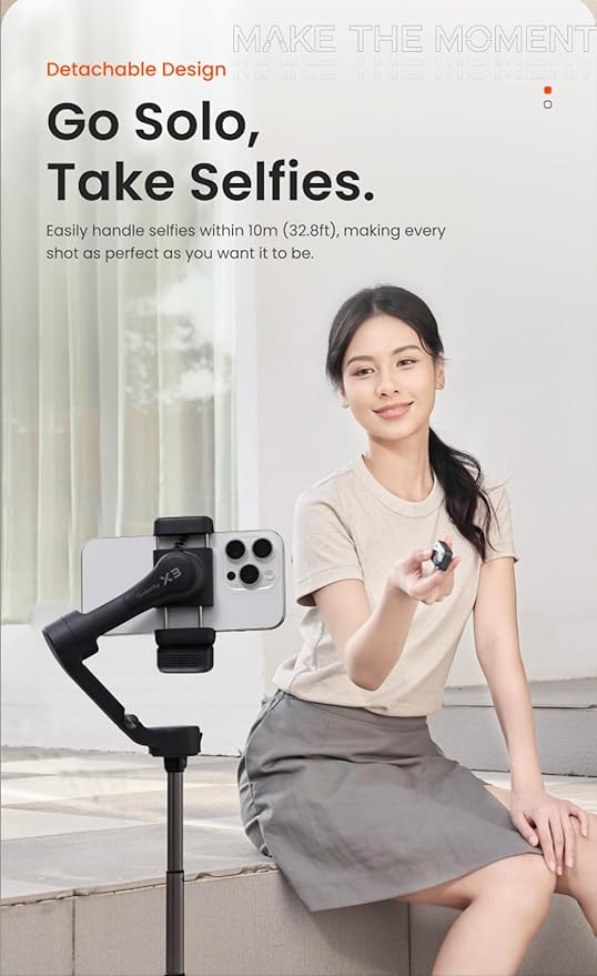 hohem iSteady x3 Gimbal Stabilizer for iPhone, AI Tracker Stabilizer, 3-Axis Smartphone Foldable Gimbal w/3-Color Fill Light, Detachable Remote Control, Built-in Extension Rod Tripod, hohem x3