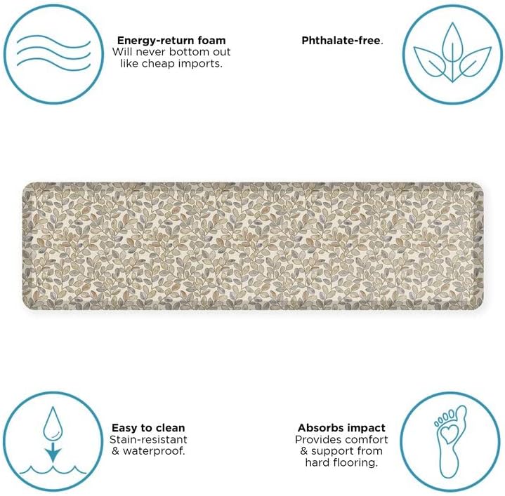 GelPro Designer Comfort Cushioned Anti-Fatigue Standing Kitchen Floor Mat, Padded Stain-Resistant, Waterproof, Non-Slip Comfort Padded Desk/Office Mat, Orchard Almond Kitchen Mat 20x72