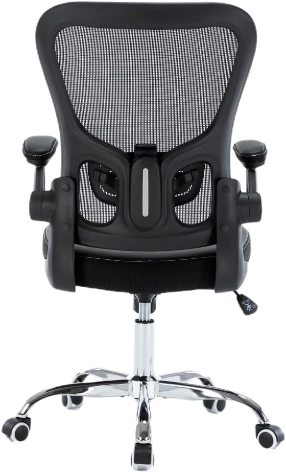 Office Chair, Mesh Ergonomic Desk Computer Chair with PU Leather Flip-up Armrest, Home Task Chair with Lumbar Support, Adjustable Executive Mid Back, Rolling Swivel,Black