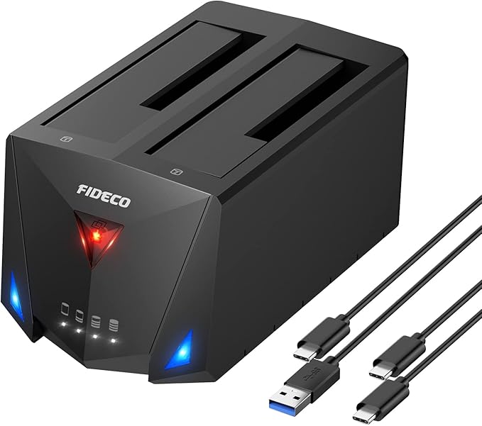 FIDECO USB 3.2 Gen 1 to Hard Drive Docking Station, Hard Drive Dock for 2.5 or 3.5 inch SATA I/II/III HDD SSD with Hard Drive Duplicator/Offline Clone Function and 2 USB Cables, Support UASP