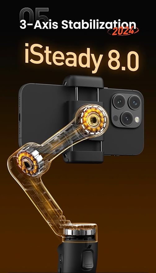 hohem iSteady x3 Gimbal Stabilizer for iPhone, AI Tracker Stabilizer, 3-Axis Smartphone Foldable Gimbal w/3-Color Fill Light, Detachable Remote Control, Built-in Extension Rod Tripod, hohem x3