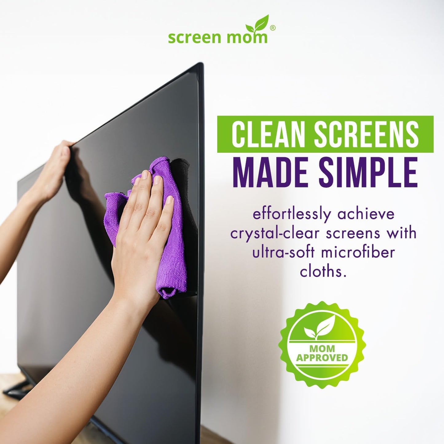 Screen Mom Screen Cleaner Purple Microfiber Cloths (4-Pack) - Microfiber Screens Cleaner Cloths, TV Cleaning Cloth for Electronic Cleaners, Laptop, Computer & Car Screens Cleaning Kit, TV Cleaners