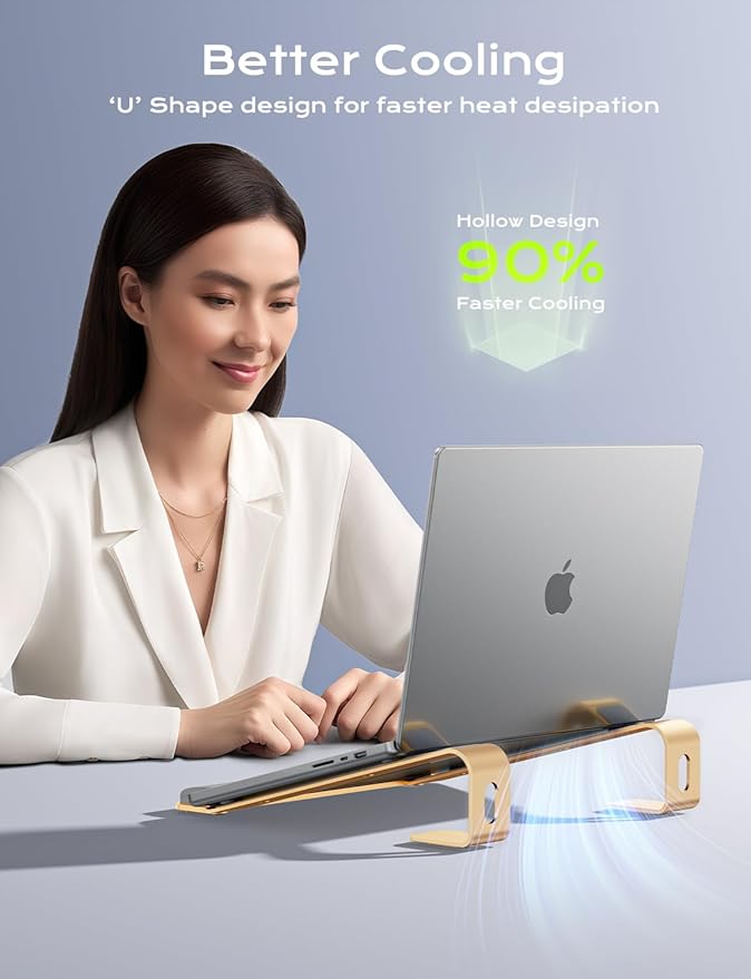 Aluminum Laptop Stand, Notebook Stand with Wrist Rest, Ergonomic Detachable Laptop Mount, Computer Stand Compatible with 10-17'' All Laptops Such as MacBook Air Pro/HP/Dell/Lenovo, Gold