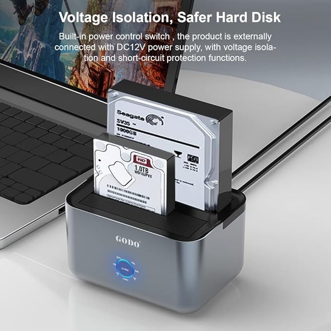 GODO Hard Drive Docking Station to USB 3.0,Dual Bay Hard Drive Dock for SATA 2.5/3.5 inch HDDs/SSDs with LED Indicator,Support Offline Clone/Duplicator