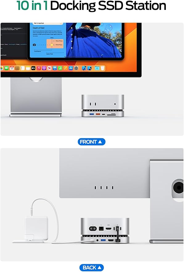 MOVE SPEED Mac mini M4 Dock Enclosure, 10 in 1 Aluminum Stand Hub, 10Gbps USB-C/A, 4K60Hz HDMI, SD/TF Reader, Space-Saving Vertical Design