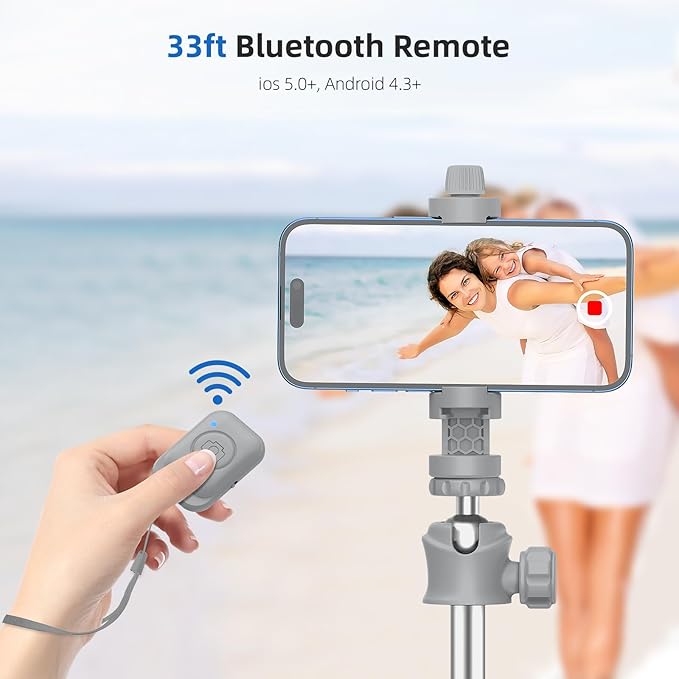 Extendable Tripod for iPhone with Remote, 360° Ball Head Upgraded Cell Phone Tripod for Video Recording, iPhone 14/13/12 Pro Max/Android/GoPro, 62in