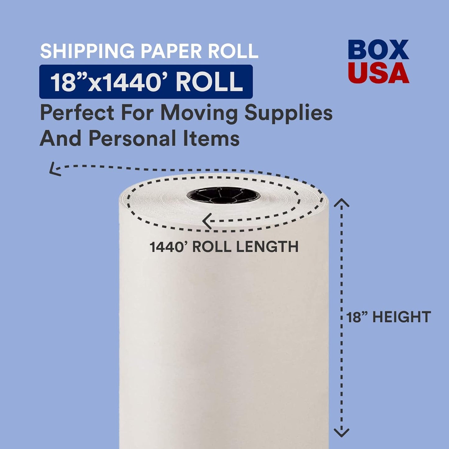 BOX USA Packing Paper Roll 1440'L x 18"W - 1,000 Sheets 17??Long Equivalent - Large White Newsprint for Shipping, Packaging, Storage and Moving Supplies