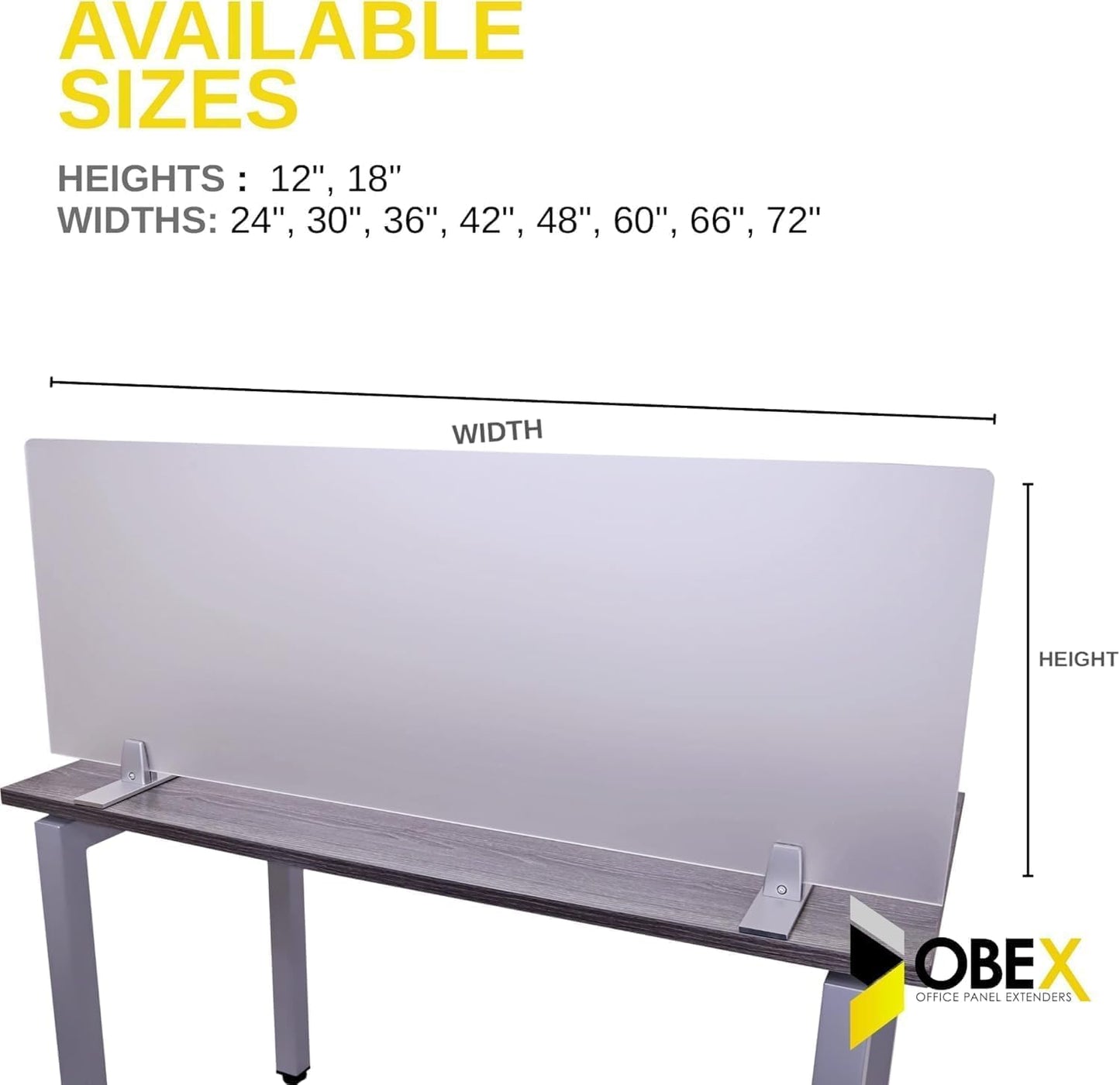 OBEX Acrylic Free Standing Screen, Divider for Desk Privacy Home & Office Partitions for Table Top Workstation, Portable Cubicle Panel for Work, 12" x 66", Frosted
