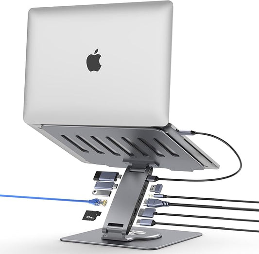 Laptop Docking Station Stand 11-IN-1 Triple Display HDMI DP 4K60Hz Gigabit Ethernet USB3.1 PD100W SD/TF Card Reader Audio 360°Swivel Laptop Stand with USB Hub for MacBookPro/Air/Dell/HP/Surface/Lenovo