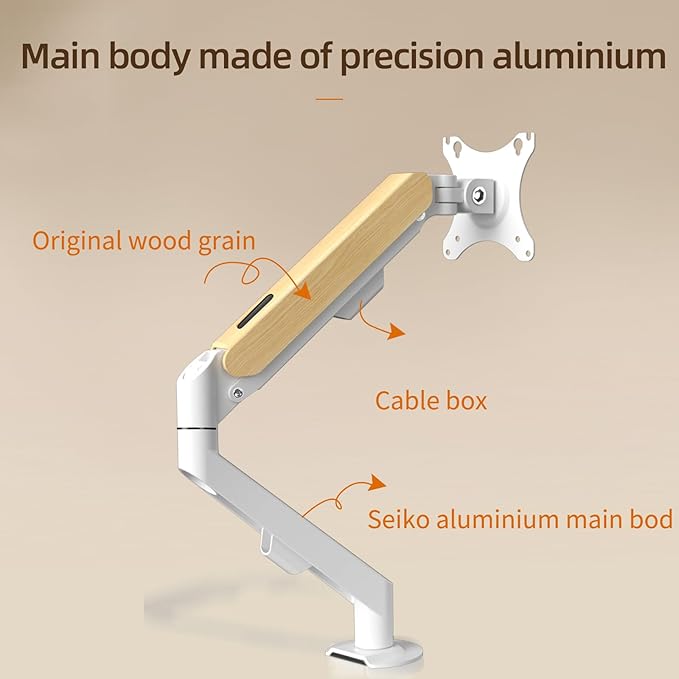 Single White Monitor Desk Arm Mount, Adjustable Gas Spring Support 17-34 Inch, 4.4-19.8lbs Screen, Computer Stand Holder with Clamp/Grommet Mounting Base VESA Bracket M5W-M