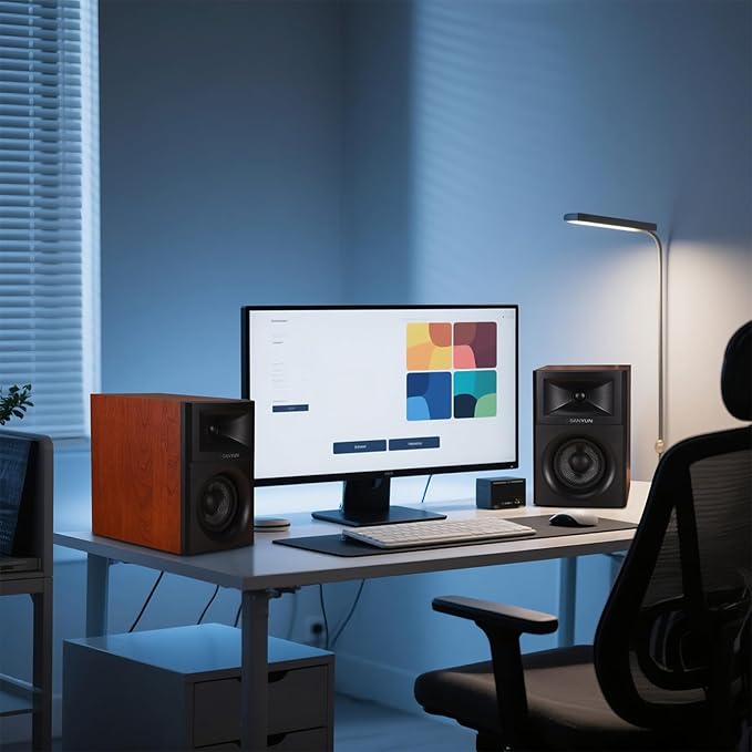 SW205 4" Bookshelf Speakers | Immersive HiFi Audio with Virtual Surround | Flagship DAC/DSP Engine | Geometric Diffusion Cabinet | 80W, Bluetooth 5.4/Optical/AUX Inputs, Wireless Remote, Red