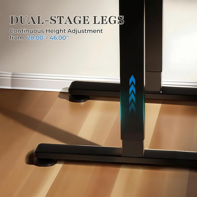 NSY Audio Electric Standing Desk 55x24 Inches - Height Adjustable, Whisper Quiet Motor, Walnut Top & Black Frame for Home Office Gaming, Focused Work, White