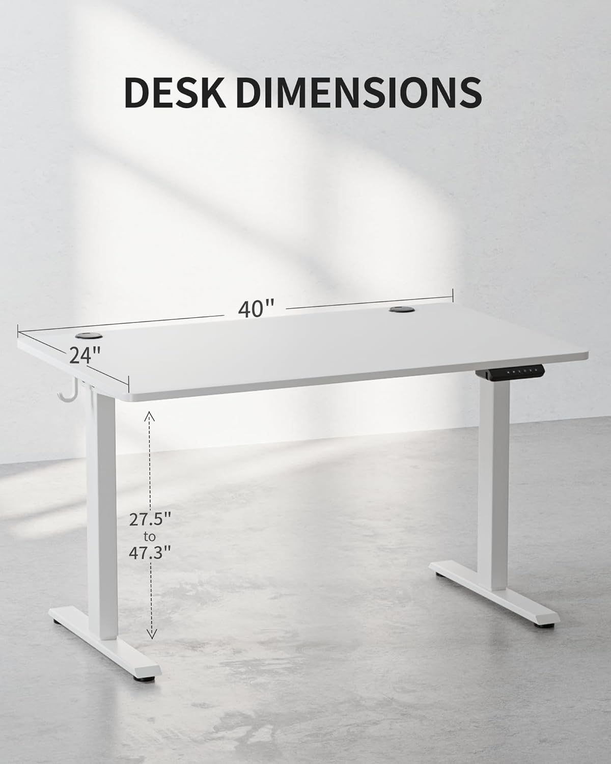 FEZIBO One-Piece Standing Desk Adjustable Height Stand up Home Office Desk, 40x24 Inch Electric Standing Computer Desk, with 4 Memory Presets, Fixable casters, White