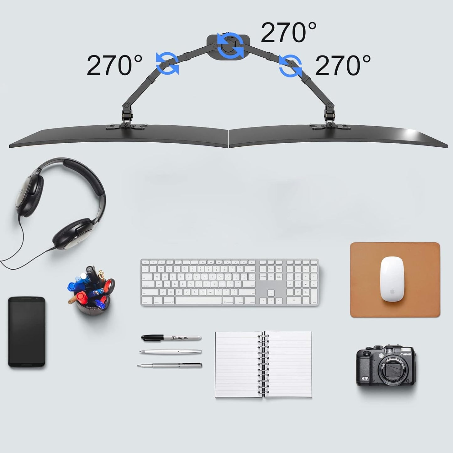 Pholiten Dual Monitor Stand,Heavy Duty Adjustable Monitor Desk Mount for 2 Screens up to 38Inches,Dual Monitor Arm with Height Adjustable Tilt Swive Rotate,Holds up to 22 lbs