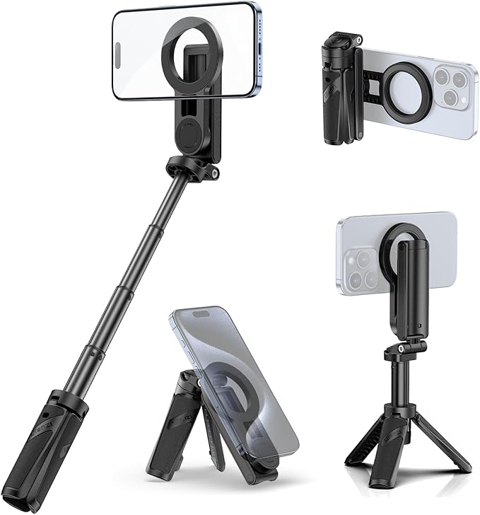 ULANZI JJ03 Magnetic Tripod for Phone with Remote Control, 3-in-1 Selfie Stick Handle Grip 360° Rotation Extendable Stand for iPhone Android Phones