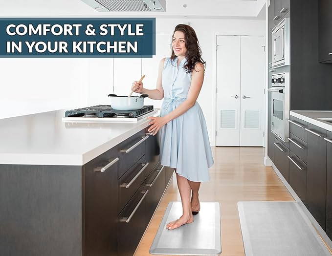 ComfiLife Anti Fatigue Floor Mat – 3/4 Inch Thick Kitchen Mats for Floor, Standing Desk Mat, Kitchen Rug – Comfort at Home, Office – Durable – Stain Resistant – Non-Slip Bottom (20" x 39", Silver)