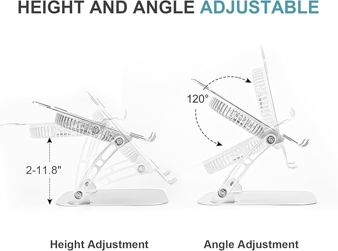 SHUWEI 360° Rotating Laptop Cooling Stand with 3 Speed Fan, Adjustable Height Laptop Stand for Desk, Ergonimic Aluminum Laptop Cooling Pad for 10-15'' Notebook - Bule-Gray