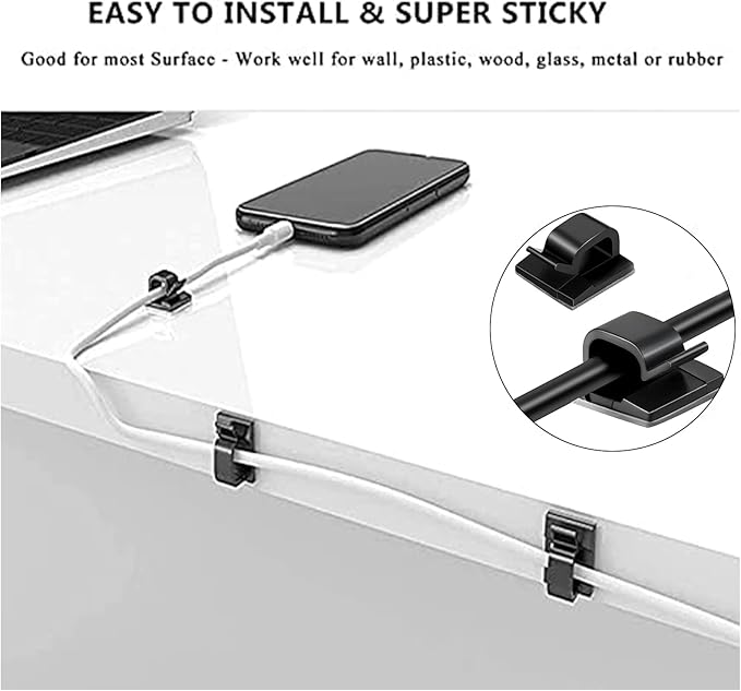Cable Management Organizer Kit 2 Cable Sleeve Split with 41Self Adhesive Cable Clips Holder, 10pcs and 2 Roll Self Adhesive tie and 100 Fastening Cable Ties for TV Office Home Electronics etc