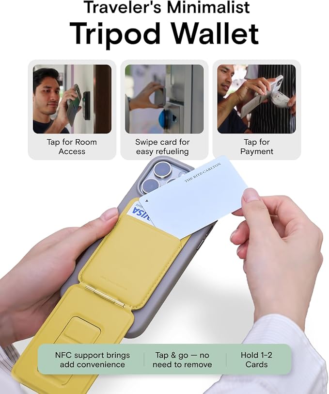 MOFT Phone Tripod Wallet for iPhone, Mulit-Angles, Lightweight Phone Stand, MOVAS Vegan Leather Magnetic Wallet, Strong Magnets, NFC Card Holder,Travel Essential, Panna Cotta (with Card Slot)