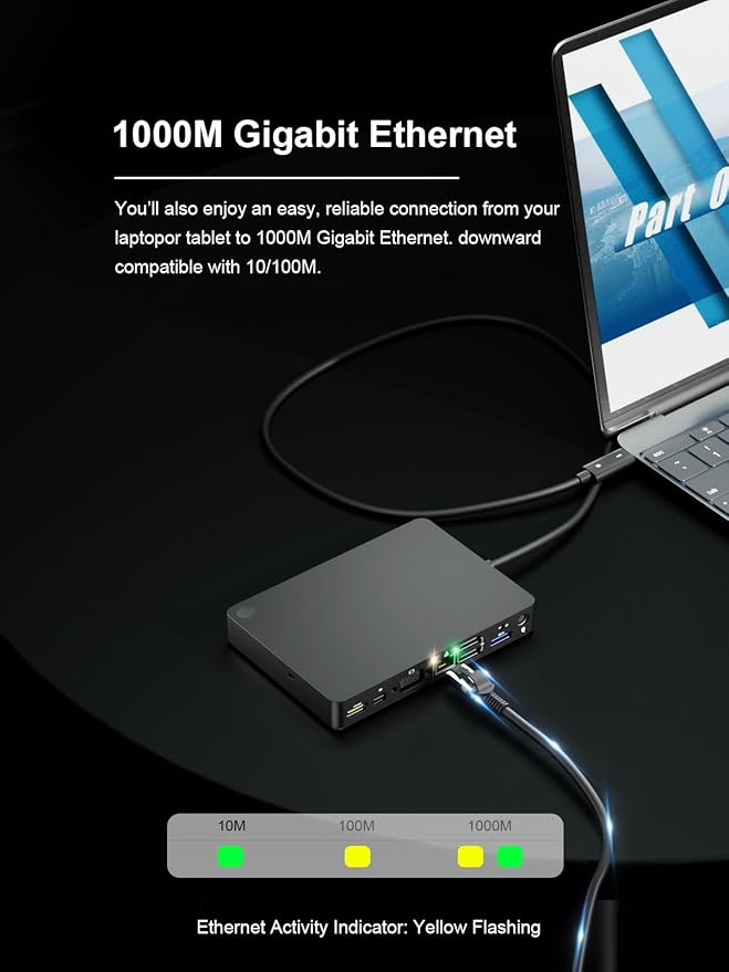 WD15 USB C Docking Station, Dual Monitor Compatible with Dell/MacBook/HP/Surface, HDMI/Mini DP/VGA, 1GB Ethernet, 3 USB 3.0, 2 USB 2.0, Audio, Speaker Out, Black