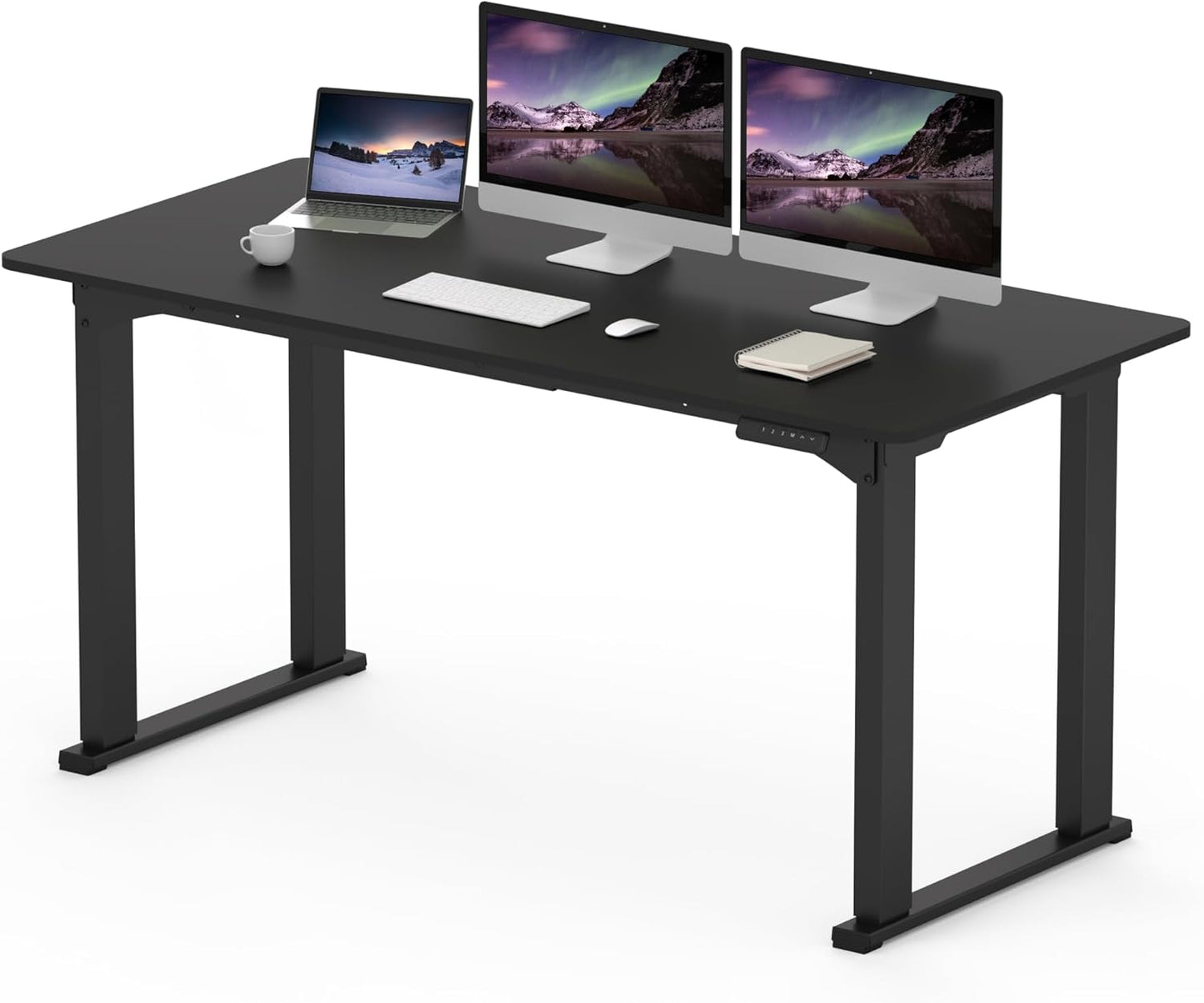 SANODESK 4-Leg Standing Desk, Electric Height Adjustable Desk with Memory Presets for Home Office, Stand up Desk Computer Workstation, 63x28 Inches Black