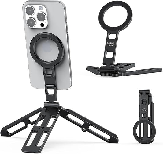 VRIG Magnetic Pocket Phone Tripod Foldable Compatible with magsafe for iPhone 16/15/14/13/12,Mini Cell Phone Tripod Mount Handle Smartphone Desk Stand Travel All in One,Fathers Day for Gifts