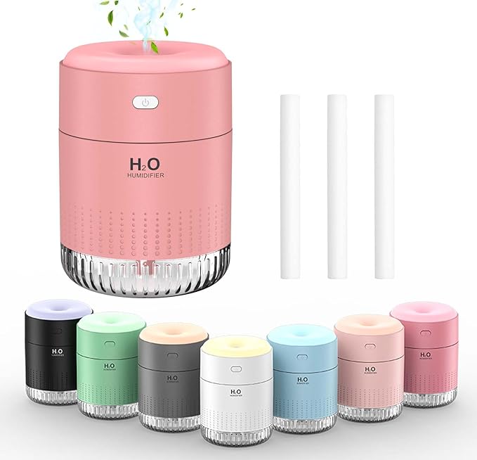 Colorful Mini Humidifier, USB Rechargeable Humidifier, small humidifier, 4 Modes Super Quiet, Humidifiers For Bedroom,Suitable For Travel Office Family Baby Bedroom-Pink1.0