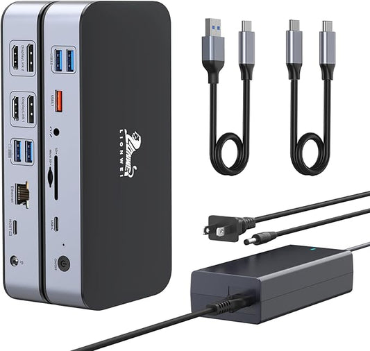 DisplayLink Docking Station,15-in-1 DisplayLink Dock for MacBook M1/M1 and Windows,2 HDMI Port,2 DP Port, 120W DC Power Supply,6 USB Ports,2.5G Gigabit Ethernet, SD/Micro sd,Audio